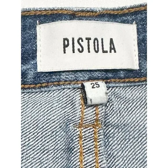 Pistola Women's Blue Medium Denim Wash‎ Frayed Distressed Raw Hem Long Short 25 - Picture 2 of 14